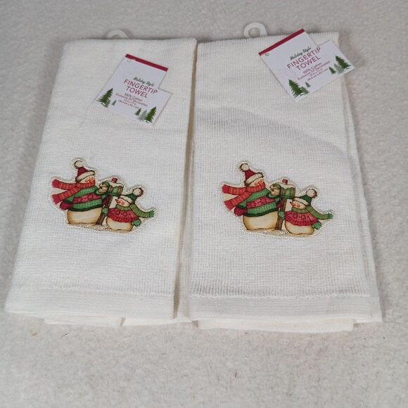 CHRISTMAS Snowmen Fingertip Towels Pair 100% Cotton 12x17 NWT - Picture 6 of 7